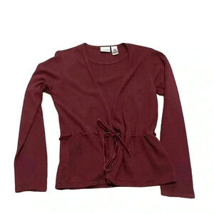 Vintage 90’s look sweater set with crushed velvet tie waist medium burgundy